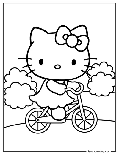 Cute Hello Kitty Biking Coloring Page
