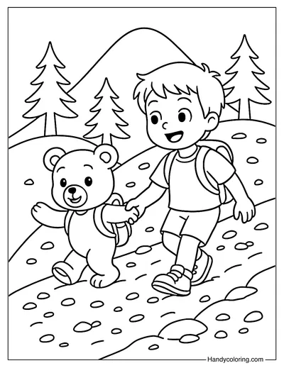 Cute Hiking Bear Coloring Page