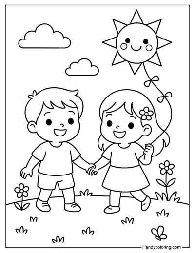 Cute Kids Kite Coloring Page