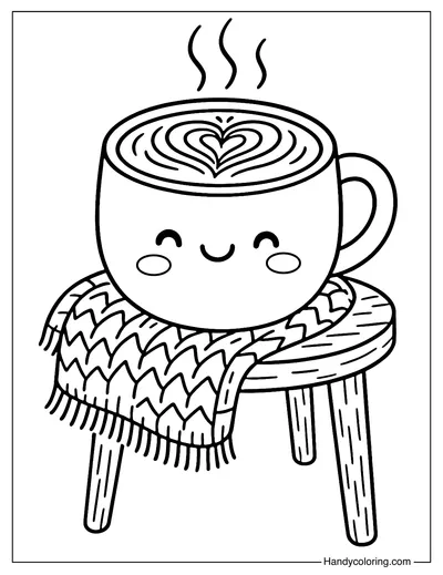 Cute Latte Art Coloring Page