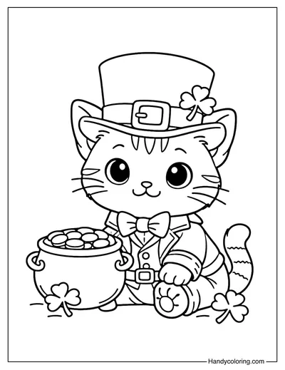 Cute Leprechaun Cat Coloring Page