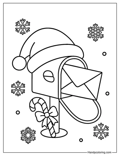 Cute Mailbox with Santa Hat Coloring Page