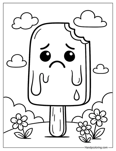 Cute Melting Popsicle Coloring Page