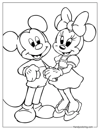Cute Mickey and Minnie Coloring Page