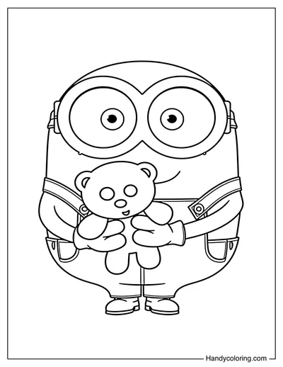 Cute Minion Bob Hugging Teddy Bear