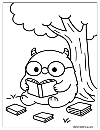 Cute Monster Reading Coloring Page
