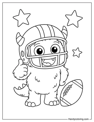 Cute Monster Wearing Football Helmet