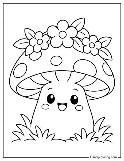 Cute Mushroom Wearing a Flower Crown