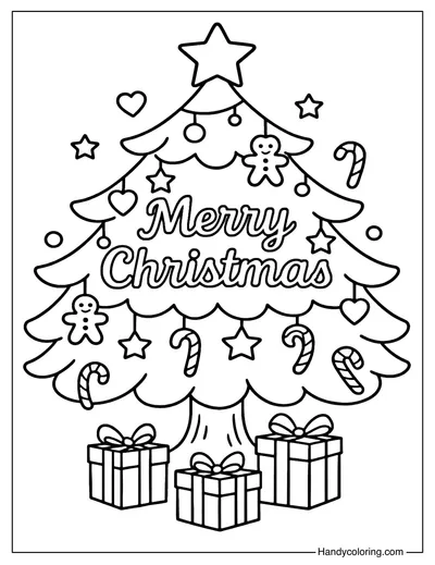 Cute Ornament Merry Christmas Tree Coloring Page