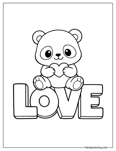 Cute Panda on Love Coloring Page