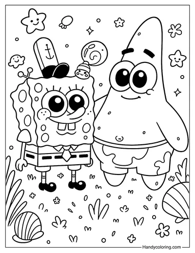 Cute Patrick and SpongeBob Coloring Page