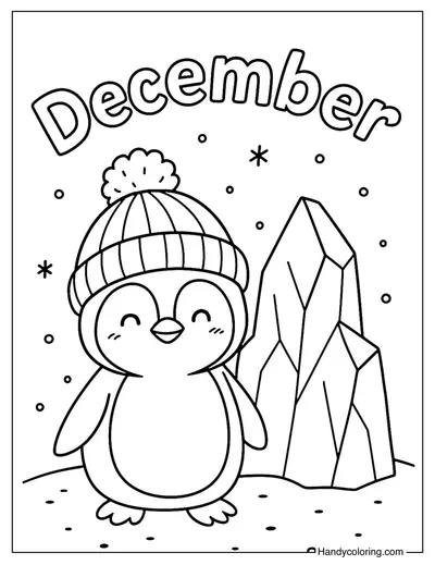 Cute Penguin December Coloring Page