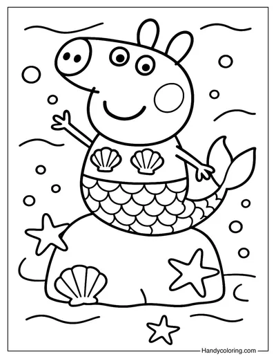 Cute Peppa Pig Mermaid Coloring Page