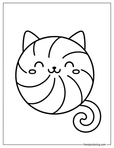 Cute Peppermint Kitty Coloring Page