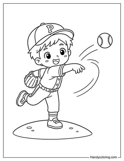Cute Pitcher Throwing a Baseball