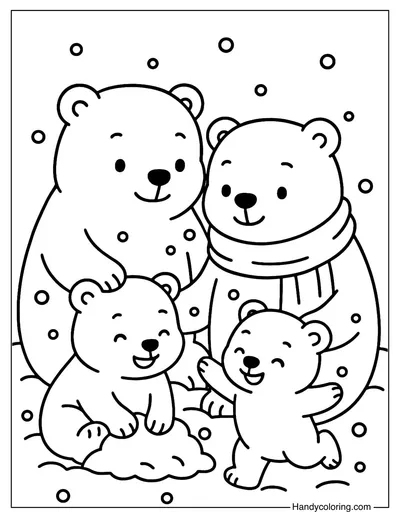 Cute Polar Bear Family Coloring Page