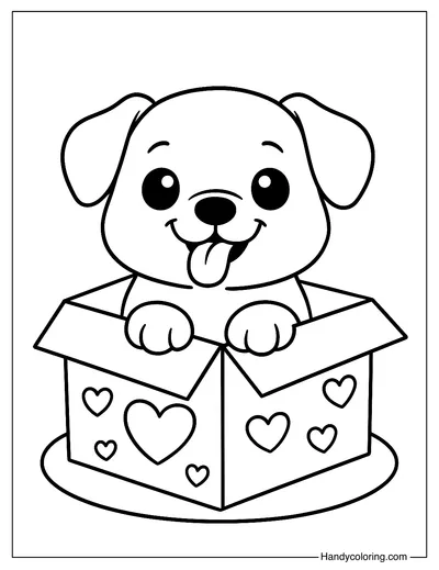 Cute Puppy in a Box Coloring Page