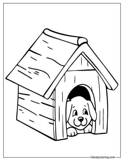 Cute Puppy in Doghouse Color Page Free