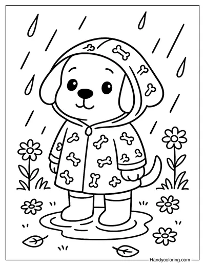 Cute Puppy in Raincoat Coloring Page