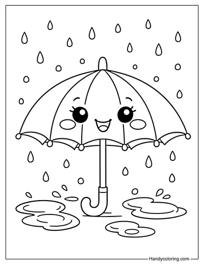Cute Rainy Day Umbrella Coloring Page