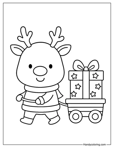 Cute Reindeer with Gifts Coloring Page
