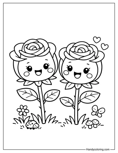 Cute Rose Couple Coloring Page