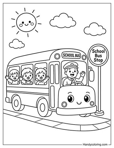 Cute School Bus at Morning Stop