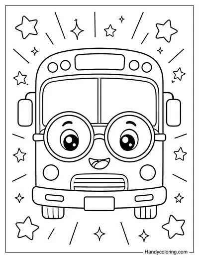 Cute School Bus with Glasses