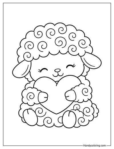 Cute Sheep Valentine Coloring Page