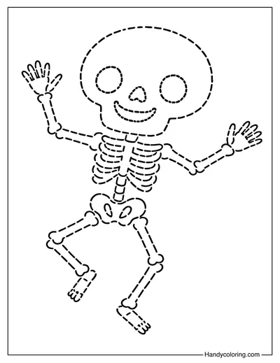 Cute Skeleton Tracing Coloring Page