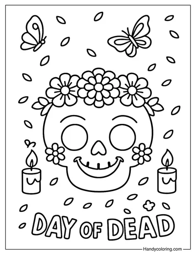 Cute Skull with Flowers Coloring Page