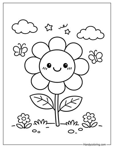 Cute Smiling Flower Coloring Page