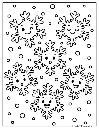 Cute Snowflake Friends Coloring Page