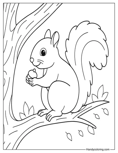 Cute Squirrel on Branch Free Coloring Page
