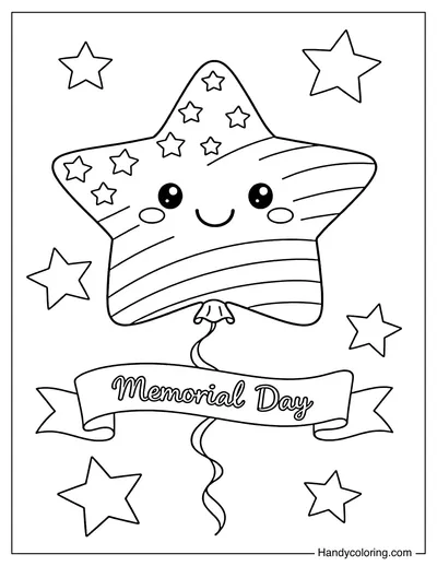 Cute Star Balloon with Memorial Day Ribbon