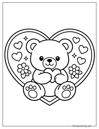 Cute Teddy Bear in Heart Coloring Page