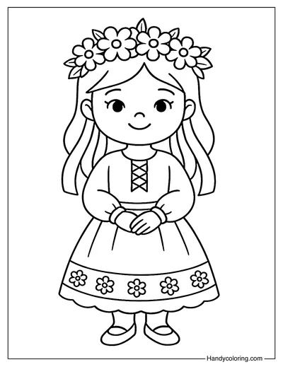 Cute Ukrainian Girl in Vinok Coloring Page