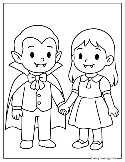 Cute Vampire Twins Coloring Page