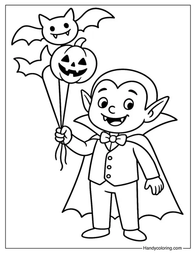 Cute Vampire with Balloons Coloring Page