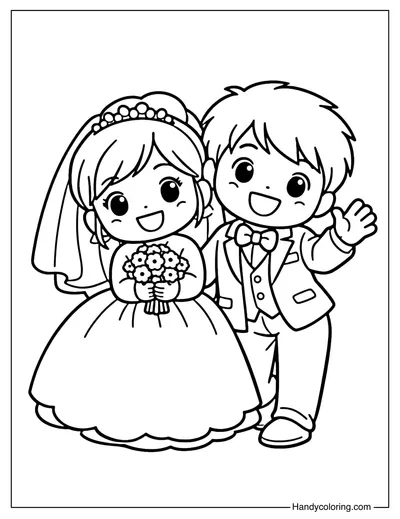 Cute Wedding Couple Coloring Page