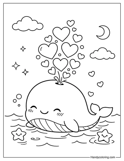 Cute Whale Love Bubbles Coloring Page