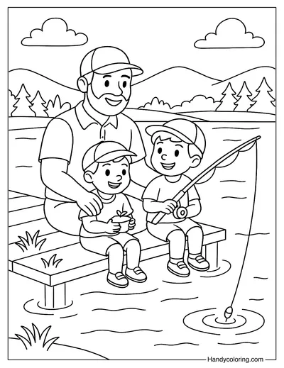 Dad and His Son Fishing Coloring Page