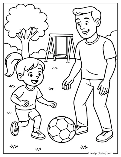 Dad and Kid Soccer Time Coloring Page