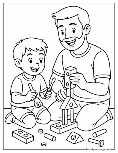 Dad and Me Fixing Things Coloring Page