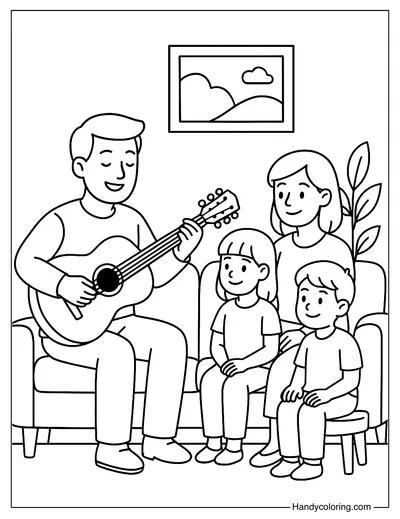 Dad Playing Guitar Coloring Page