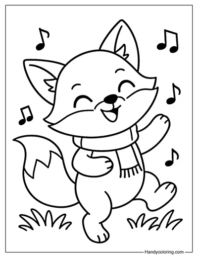 Dancing Cute Fox Coloring Page