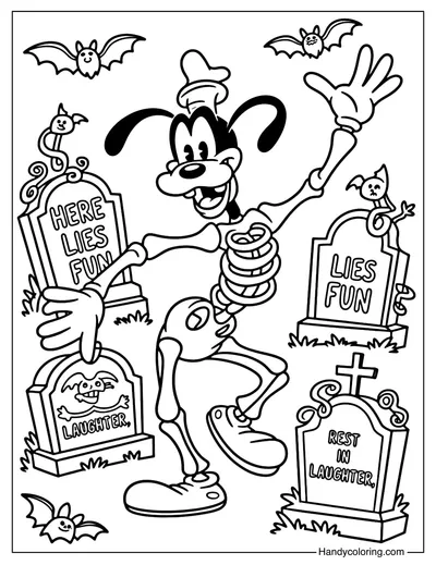 Dancing Goofy Skeleton Coloring Page