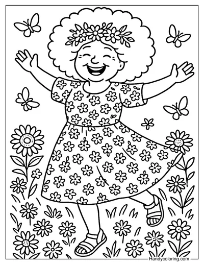 Dancing Grandma Coloring Page