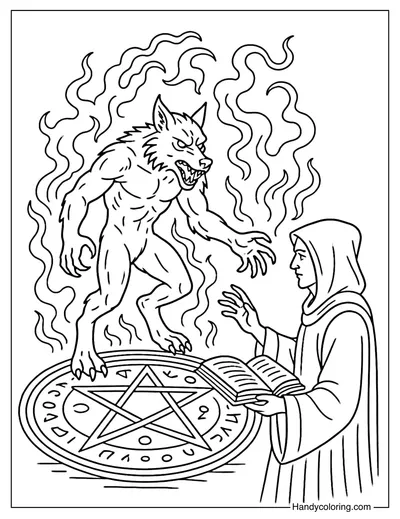 Dark Ritual Werewolf Coloring Page