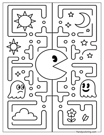 Day and Night Pac Man Coloring Page